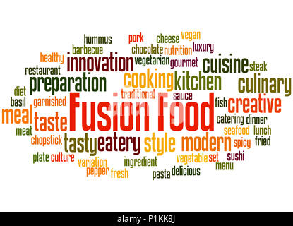 Fusion food, word cloud concept on white background. Stock Photo