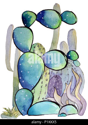 Watercolor illustration with cactus. background with Letter - E. Cool print on T-shirt. Vintage. Lettering Stock Photo