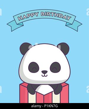 cute panda bear clebrating party kawaii character vector illustration design Stock Vector