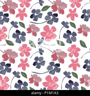 watercolor flowers pattern blue and pink Stock Vector
