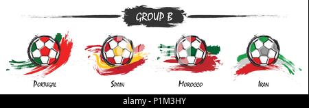 Set of football or soccer national team group B . Watercolor paint art design . Vector for international world championship tournament cup 2018 . Stock Vector