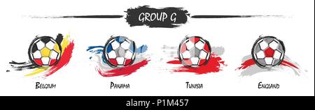 Set of football or soccer national team group G . Watercolor paint art design . Vector for international world championship tournament cup 2018 . Stock Vector