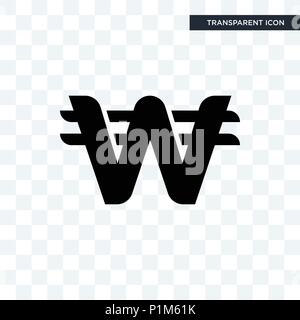 south korean currency vector icon isolated on transparent background, south korean currency logo concept Stock Vector