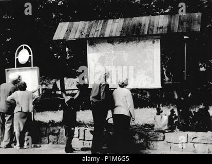 THE CZECHOSLOVAK SOCIALIST REPUBLIC - CIRCA 1960s: Retro photo shows people look at the touristic map. Black & white vintage photography Stock Photo