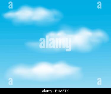 Set of realistic white clouds on blue sky - vector Stock Vector
