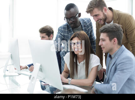 Company employees working in software development and designer office Stock Photo