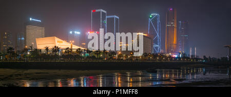 Xiamen, China - Apr 05, 2018: Xiamen International Convention and Exhibition Center at Night Stock Photo