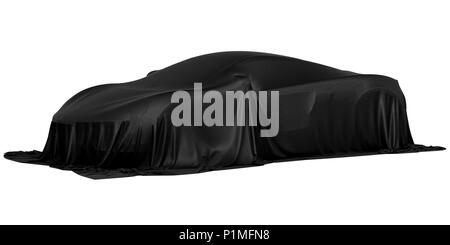 New racing design car covered with black cloth. 3d rendering illustration Stock Photo