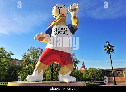 MOSCOW, RUSSIA - MAY 08: Official mascot Zabivaka of FIFA World Cup 2018 in Moscow, Russia on May 8, 2018. Stock Photo