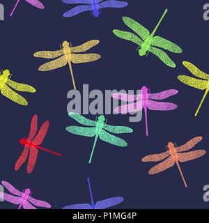 Colorful Stilized Dragonfly Isolated on Blue Background. Insect Logo Design. Aeschna Viridls Stock Vector
