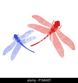 Colored Stilized Dragonfly Isolated on White Background. Insect Logo Design. Aeschna Viridls Stock Vector