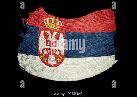 Grunge Serbian flag. Serbia flag with grunge texture. Brush stroke. Stock Photo