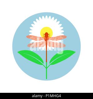 Colored Stilized Dragonfly Isolated on White Background. Insect Logo Design. Aeschna Viridls Stock Vector