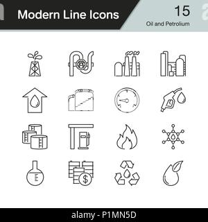 Oil and Petrolium icons. Modern line design set 15. For presentation, graphic design, mobile application, web design, infographics. Vector illustratio Stock Vector