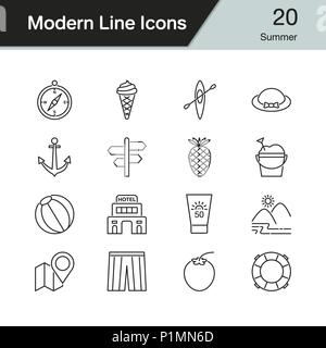 Summer icons. Modern line design set 20. For presentation, graphic design, mobile application, web design, infographics. Vector illustration. Stock Vector