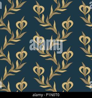 Seamless floral golden and blue pattern. Vector pattern. Stock Vector