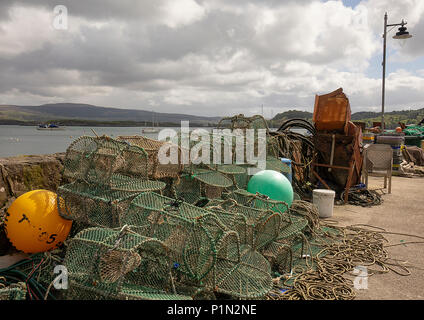 Fishermens Creels in Tobermory Harbour, Isle of Mull, Scotland Stock Photo