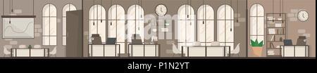 Empty Office Space Interior Modern Workplace Space Flat Vector Illustration Stock Vector