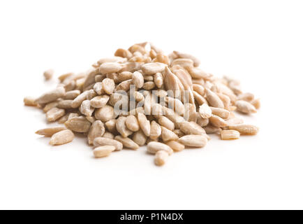 Peeled sunflower seeds isolated on white background. Stock Photo