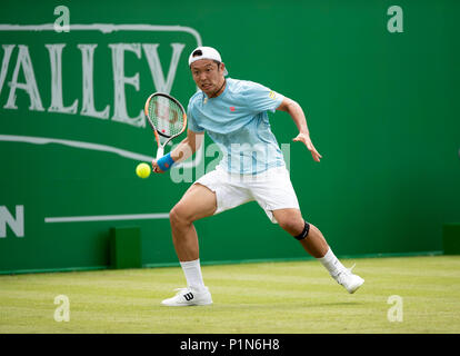 Nottingham Tennis Centre, Nottingham, UK. 12th June, 2018. The Nature Valley Open Tennis Tournament; Tatsuma Ito (JPN) puts energy into his forehand in his match against Cameron Norrie (GBR) Credit: Action Plus Sports/Alamy Live News Stock Photo