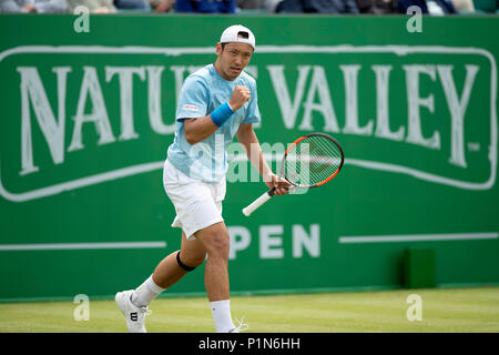 Nottingham Tennis Centre, Nottingham, UK. 12th June, 2018. The Nature Valley Open Tennis Tournament; Fist pump from Tatsuma Ito (JPN) in his match against Cameron Norrie (GBR) Credit: Action Plus Sports/Alamy Live News Stock Photo
