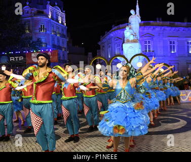 Lisbon, Portugal. 12th June, 2018. Revelers perform during the Saint Anthony's Parade in Lisbon, capital of Portugal, on June 12, 2018. Lisbon celebrated Saint Antony's day, the city's protector, with a parade on Tuesday. Credit: Zhang Liyun/Xinhua/Alamy Live News Stock Photo