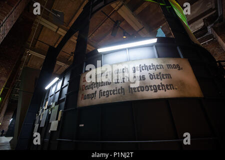 13 June 2018, Nuremberg, Germany: View of the exhibition 'Hitler.Macht.Oper · Propaganda und Musiktheater in Nürnberg' (lit. 'Propaganda and Musical Theatre in Nuremberg') at the Documentation Center Nazi Party Rally Grounds. The exhibition will be shown between the 15th of June 2018 and the 3rd of February 2019. It documents the role of musical theatre in National Socialist propaganda. Photo: Daniel Karmann/dpa Stock Photo