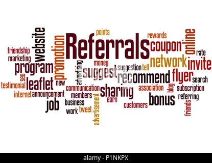 Referrals, word cloud concept on white background. Stock Photo