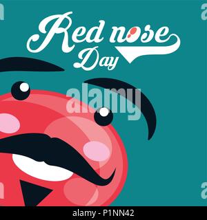 Red nose day design with cartoon happy red nose over blue background, vector illustraiton Stock Vector