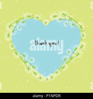 White dandelions heart shaped wreath on the yellow background Stock Vector