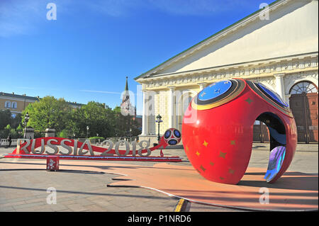 MOSCOW, RUSSIA - MAY 08: Official symbol of FIFA World Cup Russia in Moscow on May 8, 2018. Stock Photo