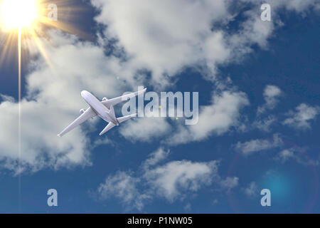 Airplane flying. 3D render Stock Photo