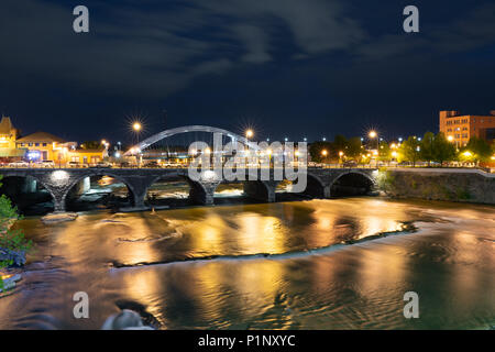 ROCHESTER, NY - MAY 14, 2018: Broad Street Bridge in Rochester, New York along the Genesee River at night Stock Photo