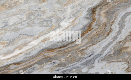 Marble pattern with curly grey and golden veins. Abstract texture and background. 2D illustration Stock Photo