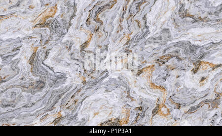 Marble pattern with curly grey and golden veins. Abstract texture and background. 2D illustration Stock Photo