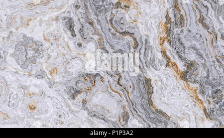 Marble pattern with curly grey and golden veins. Abstract texture and background. 2D illustration Stock Photo