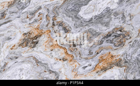 Marble pattern with curly grey and golden veins. Abstract texture and background. 2D illustration Stock Photo