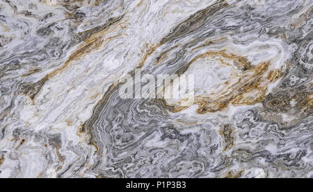 Marble pattern with curly grey and golden veins. Abstract texture and background. 2D illustration Stock Photo