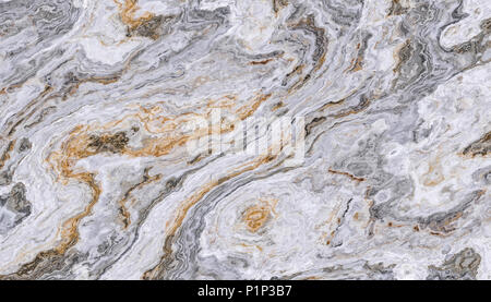 Marble pattern with curly grey and golden veins. Abstract texture and background. 2D illustration Stock Photo