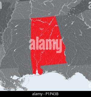 U.S. states - map of Alabama. Hand made. Rivers and lakes are shown. Please look at my other images of cartographic series - they are all very detaile Stock Vector