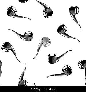 Wooden Smoking Pipe Silhouette Seamless Pattern Isolated on White Background Stock Photo