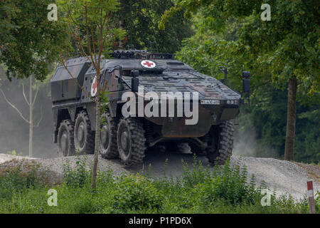 German armoured medical vehicle, GTK Boxer, from Bundeswehr stands on a ...