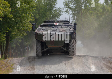 German armoured medical vehicle, GTK Boxer, from Bundeswehr stands on a ...