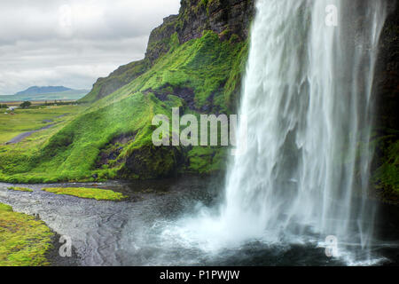 Seljalandsfoss plunge waterfall, South Region, Iceland Stock Photo