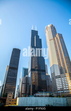 Chicago buildings including Willis Tower; Chicago, Illinois, United States of America Stock Photo