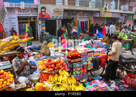 Street market in Agra, Uttar Pradesh, India. Agra is one of the most populous cities in Uttar Pradesh Stock Photo