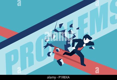 Flat style illustration of businessman breaking through problems and running determinedly. Stock Vector