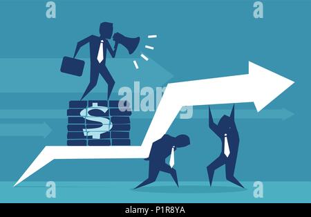 Flat style illustration of people building economy with effort trying to win in trading challenge. Stock Vector