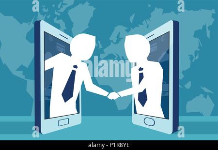 Vector picture of people leading business in network shaking hands. Stock Vector