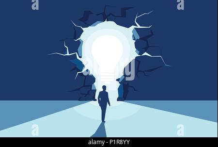 Vector illustration of businessman coming to crack in wall having solution. Stock Vector